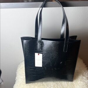 NWT Ted Baker Black Croc-Embossed Patent Tote